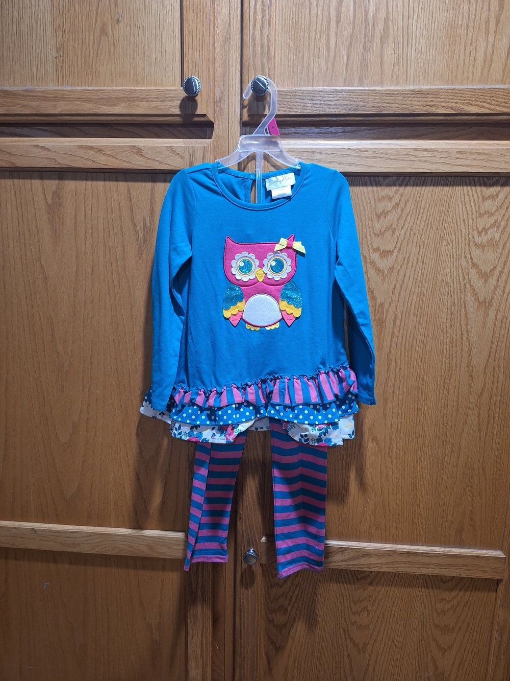 Girls Blue Owl Ruffle Outfit Set